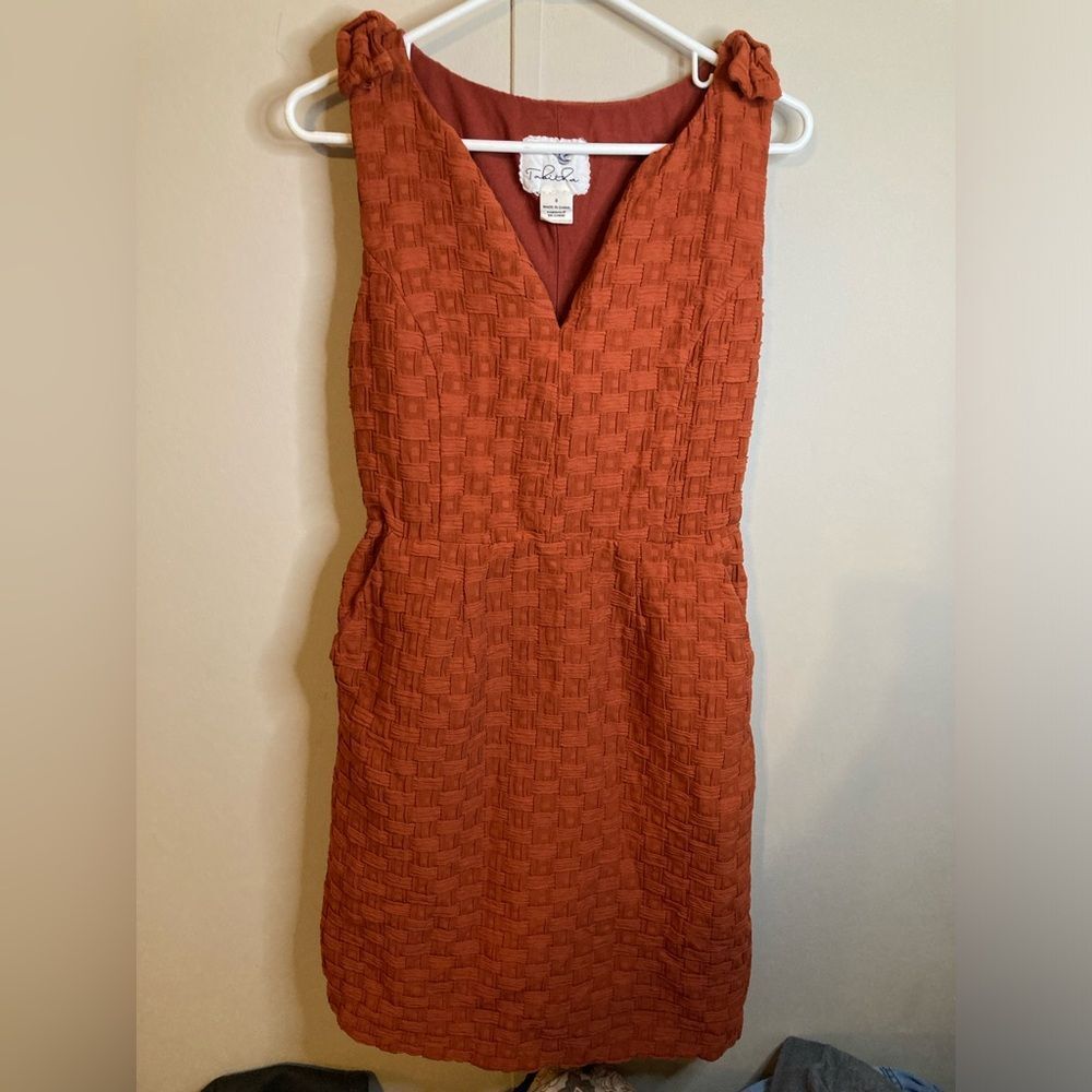 Anthropologie Tabitha Basket Weave Orange Sleeveless Dress, Size 8